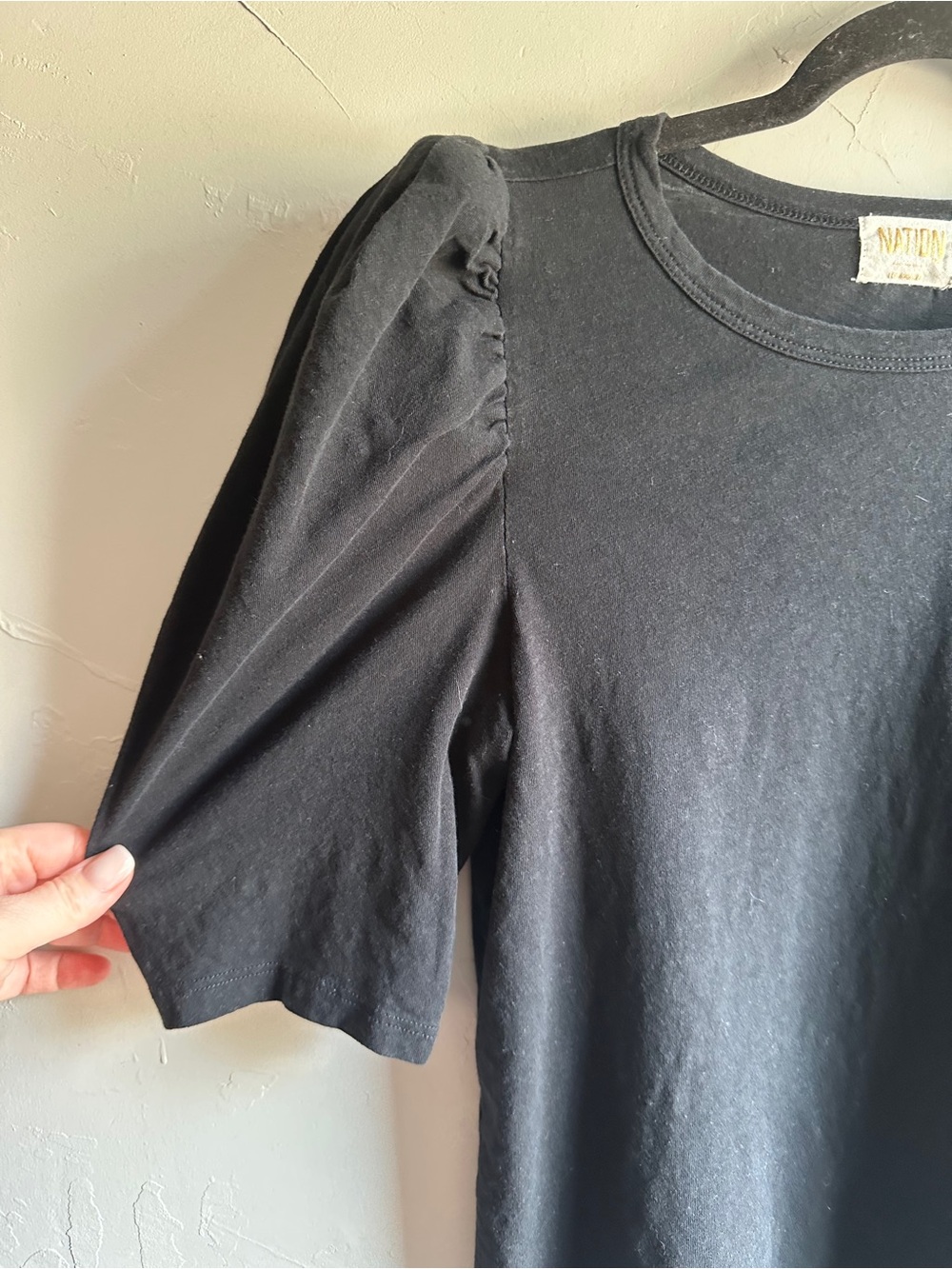 Nation LTD Black Pima Cotton Puff Sleeve Tee Minimalist Elevated Basic M - Picture 3 of 9